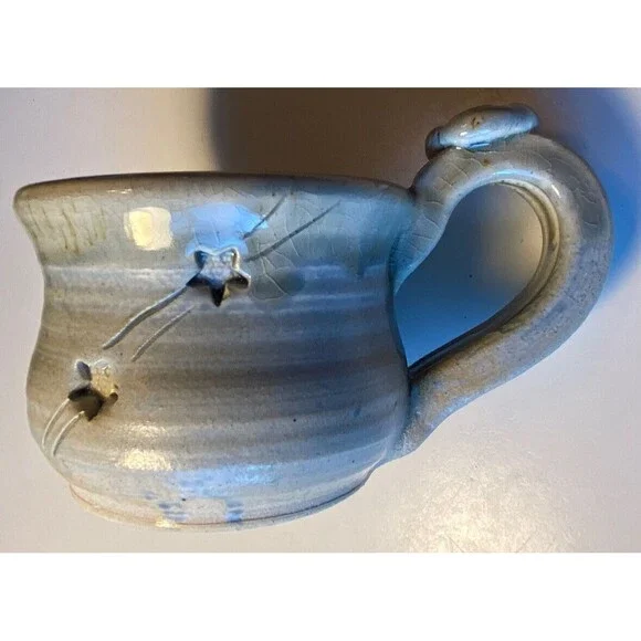 Nice Handmade Pottery Signed Shooting Stars Gray High End Coffee Mug Minty - Picture 1 of 10